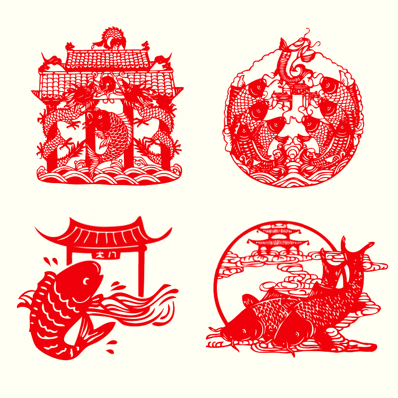 鯉魚(yú)跳龍門(mén)題材剪紙